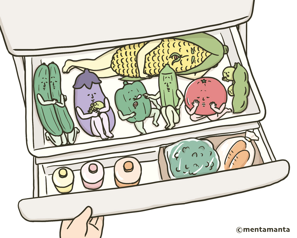 夏の野菜室 めんたまんたイラストレーション